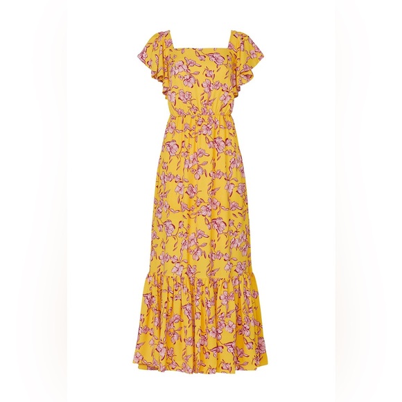 Sachin & Babi Yellow Floral Maxi Dress Flutter Sleeve Sz 6 - Picture 3 of 5